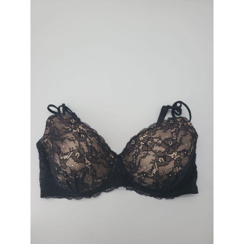 Rampage Bra 40D Womens Underwired‎ Padded Black Lace Overlay Sheer Sides